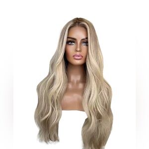 NEW Blonde Wavy Hair Wig Syneyhic Lace natural hairline 150% density w wig cap